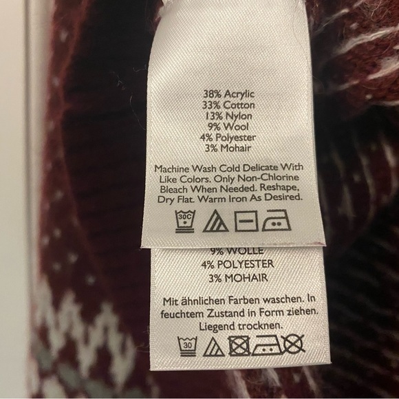 Eddie Bauer Wool Mohair Blend Red and White Fair Isle Sweater - Size Medium M - Picture 4 of 4